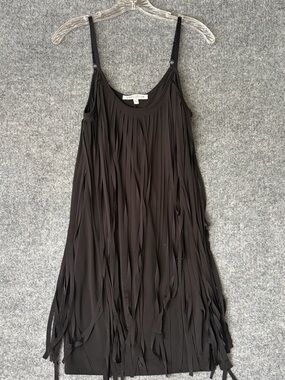 Black Fringe Slip Mini Dress with Adjustable Straps